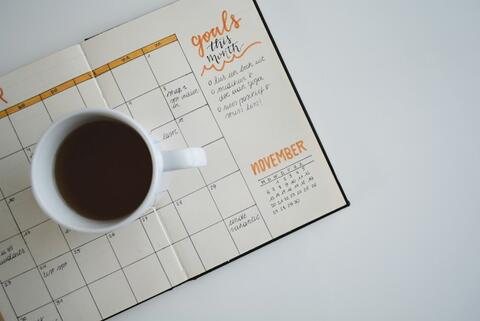November calendar with coffee cup
